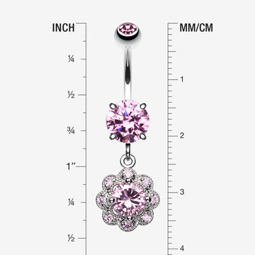 Detail View 1 of Dazzling Flower Belly Ring-Pink